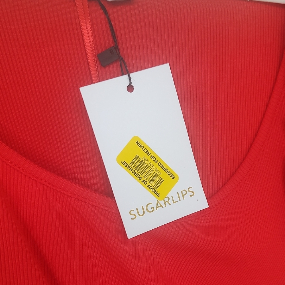 NWT Sugarlips Red Ruffle Sleeve Dress M - Picture 4 of 5